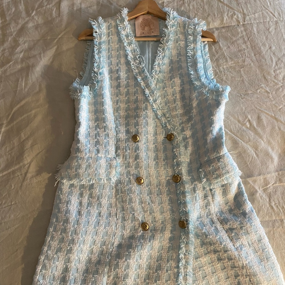 Elegant Blue Tweed Mini Dress